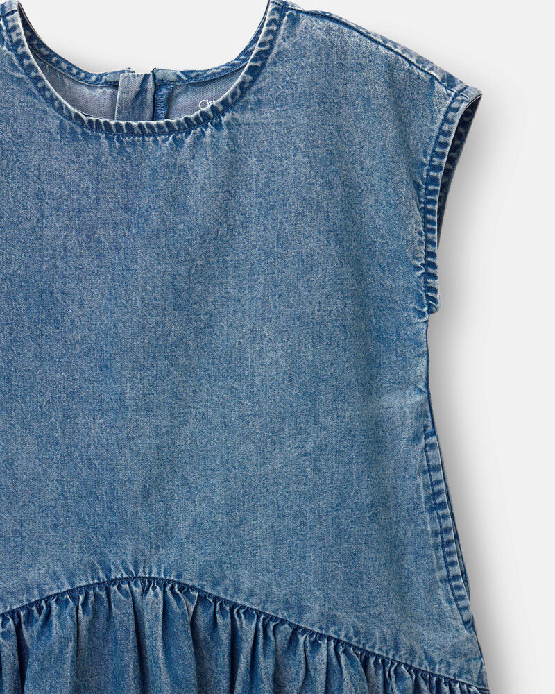 Toddler Girl Asymmetrical Drop-Waist Dress in Chambray, image 6 of 6 slides