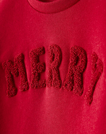 Girls Christmas Merry Long-Sleeve Pullover Sweatshirt - Red, 