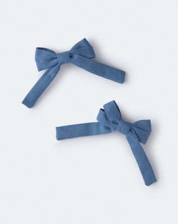 Toddler Girl 2-Pack Bow Hair Clips in Chambray - Blue, 