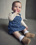 Baby Girl 2-Piece Leopard Denim Long-Sleeve Overall Set - Dark Wash, image 7 of 8 slides