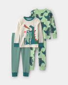 B&eacute;b&eacute; gar&ccedil;on - Pyjama ajust&eacute; 4 pi&egrave;ces en 100 % coton &agrave; motif rayures et dinosaure &ndash; Vert, image 1 sur 4 diapositives
