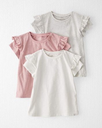 Tout-petit fille - Emballage de 3 t-shirts &agrave; volants en coton c&ocirc;tel&eacute; biologique , 