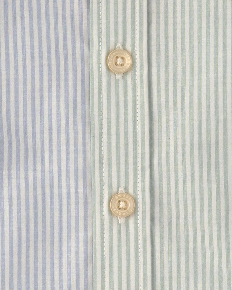 Toddler Boy Poplin Button-Down Shirt- Green/Blue, image 2 of 3 slides