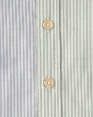 Toddler Boy Poplin Button-Down Shirt- Green/Blue, 