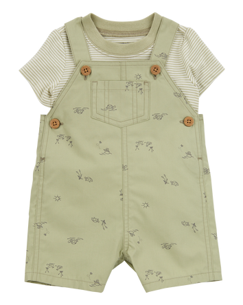 Bébé garçon - Ensemble 2 pièces t-shirt et salopette courte - Vert olive, 