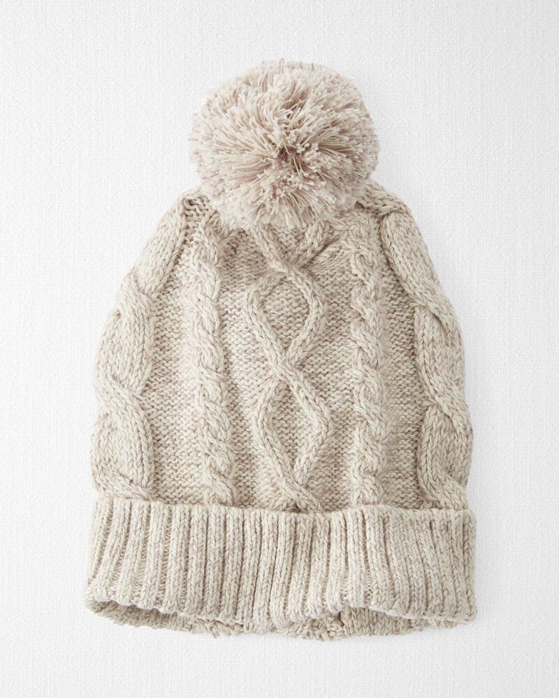 Baby Organic Cotton Cable Knit Beanie in Toasted Wheat, image 1 of 3 slides