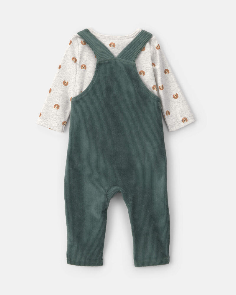 B&eacute;b&eacute; gar&ccedil;on - Ensemble 2 pi&egrave;ces salopette et manches longues &agrave; motif chien &ndash; Vert/Gris, image 2 sur 5 diapositives