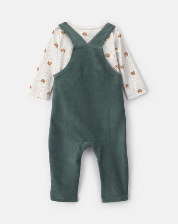 B&eacute;b&eacute; gar&ccedil;on - Ensemble 2 pi&egrave;ces salopette et manches longues &agrave; motif chien &ndash; Vert/Gris, 
