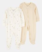 Baby 2-Pack Striped Duck Print 2-Way Zip Cotton Sleeper Pyjamas, image 1 of 4 slides