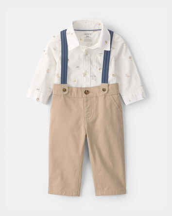 Baby Boy 2-Piece Bunny Bodysuit & Suspender Pant Set - Cream/Khaki, 