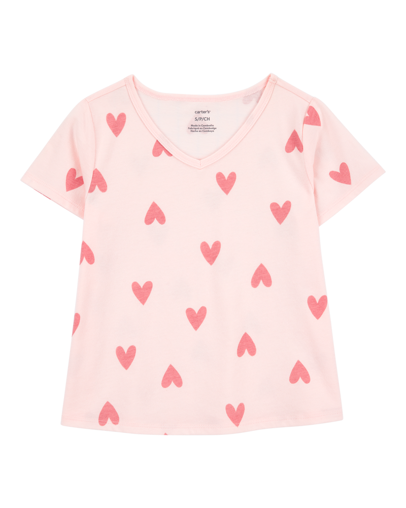 Kid Heart Print Short-Sleeve Fashion Top - Pink, image 1 of 3 slides