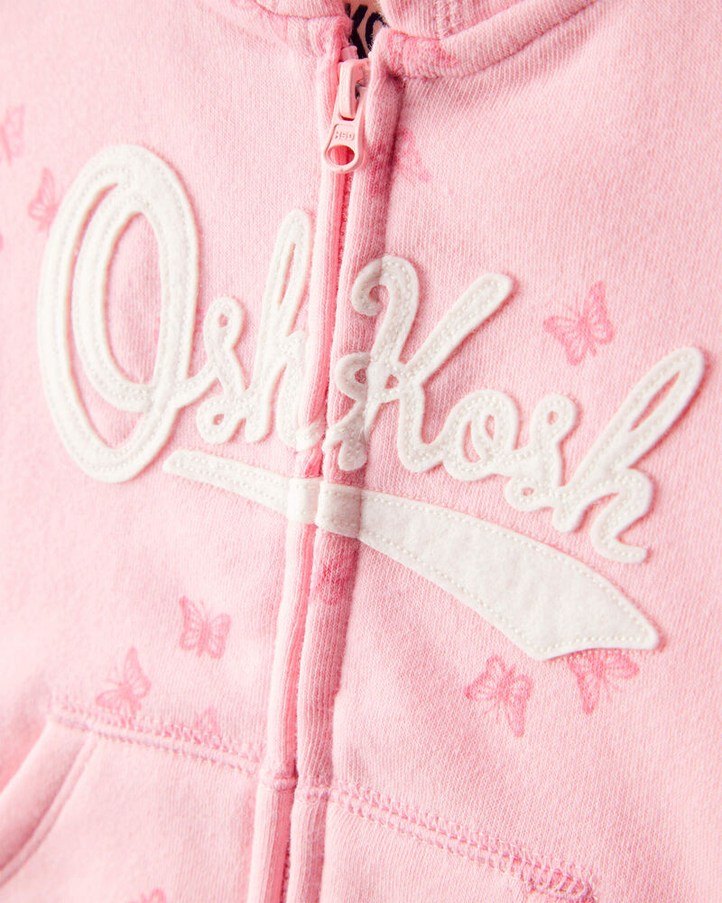 Bébé fille - Blouson à capuchon en jersey bouclette à papillons - Rose, image 2 sur 4 diapositives