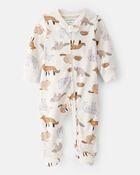 Baby Boy Fox Print 100% Cotton Long-Sleeve Sleeper - White, image 1 of 4 slides