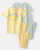 Girls Lemon 100% Cotton Snug Fit 4-Piece Pyjama Set - Blue/Yellow, image 1 of 4 slides