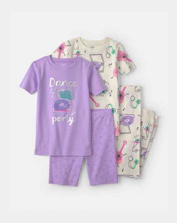 Girls Dance Party 100% Cotton 4-Piece Pyjama Set - Purple, 