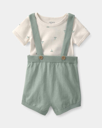 B&eacute;b&eacute; - Ensemble 2 pi&egrave;ces salopette, voilier &ndash; Vert/ivoire, 