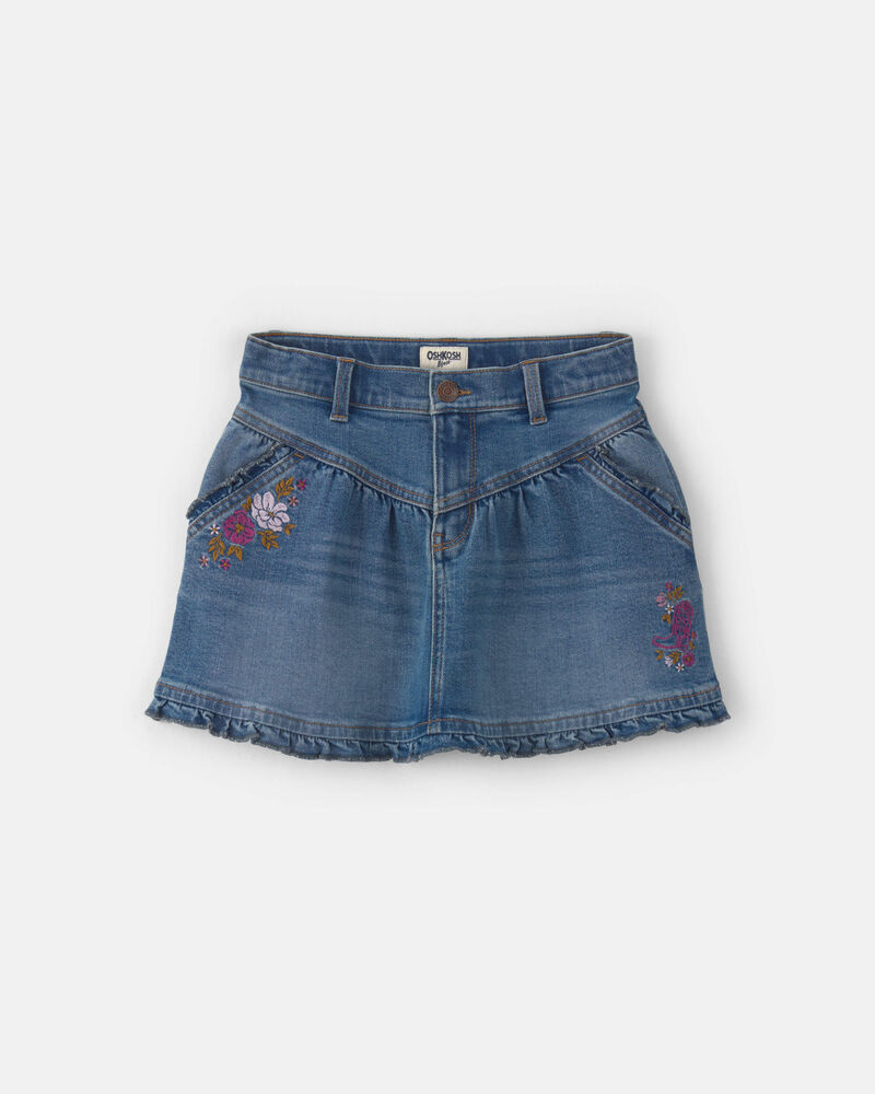 Girls Floral Denim Skirt - Light Wash, image 1 of 4 slides