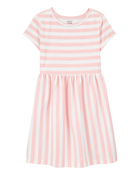 Girls Striped Short-Sleeve Dress-Pink, image 1 of 4 slides