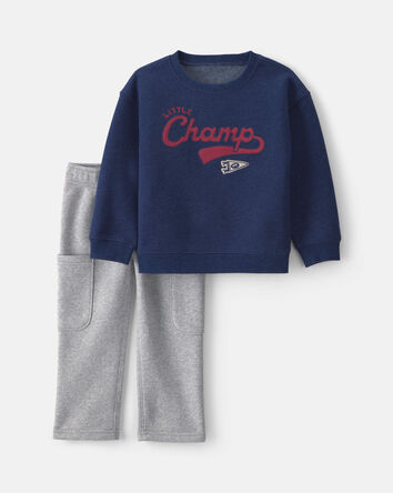 B&eacute;b&eacute; gar&ccedil;on - Ensemble 2 pi&egrave;ces chandail sportif &laquo;Little Champ&raquo; et pantalon en molleton - Bleu marine/Gris, 