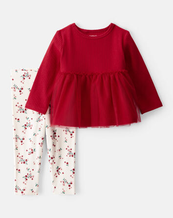 Baby Girl 2-Piece Floral Long-Sleeve Tee & Pant Set - Red, 