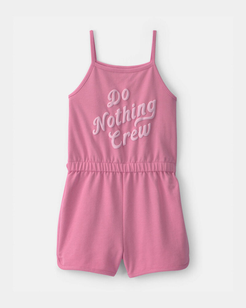 Girls 'Do Nothing Crew' French Terry Romper - Pink, image 1 of 4 slides