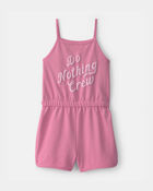Girls 'Do Nothing Crew' French Terry Romper - Pink, image 1 of 4 slides