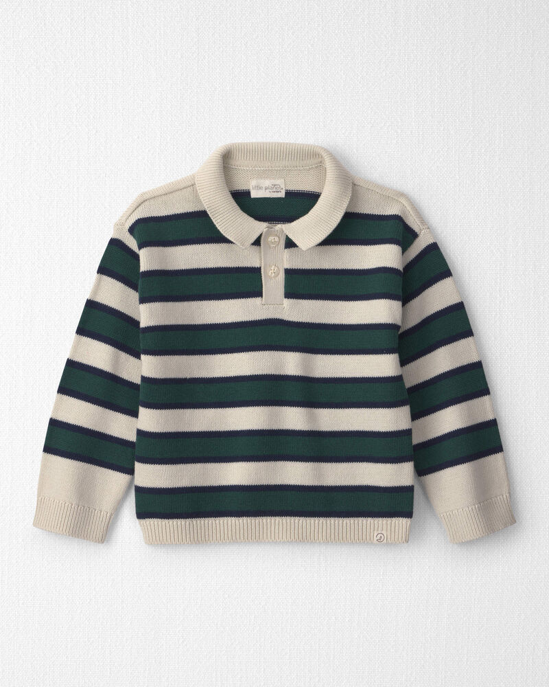 Toddler Boy Organic Cotton Sweater Knit Polo in Stripes, image 1 of 4 slides