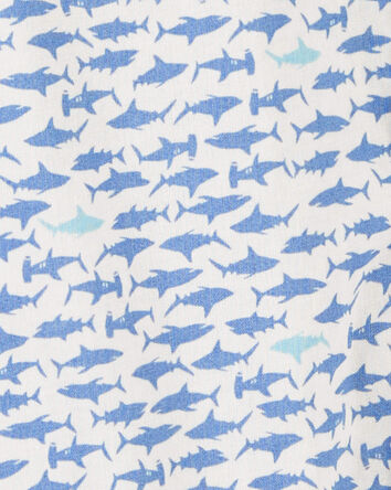 Shark Print Button-Front Bodysuit, 