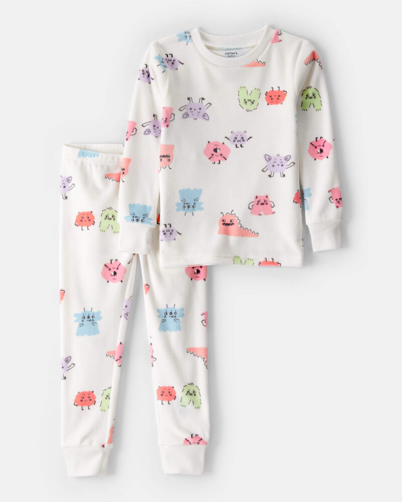 Toddler Girl Monster DreamPlush Long-Sleeve Snug Fit 2-Piece Pyjamas - Ivory, image 1 of 3 slides