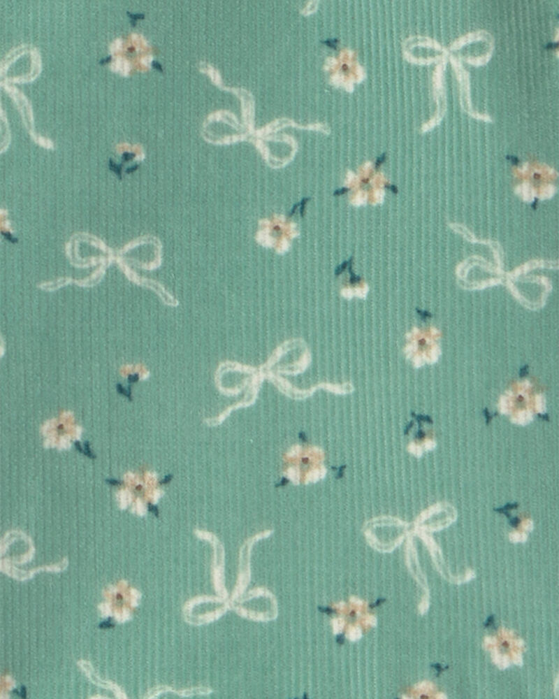 Baby Girl 3-Piece Bow Floral Corduroy Long-Sleeve Dress Set - Green/Cream, image 4 of 6 slides
