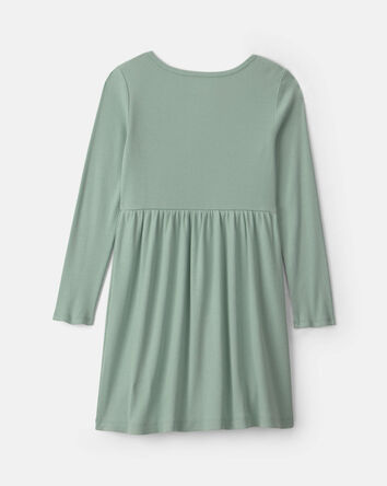 Girls Rib Long-Sleeve Dress - Green, 