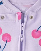 Baby Girl Cherry 100% Cotton Snug Fit 2-Way Zip 1-Piece Pyjamass - Purple, image 2 of 4 slides