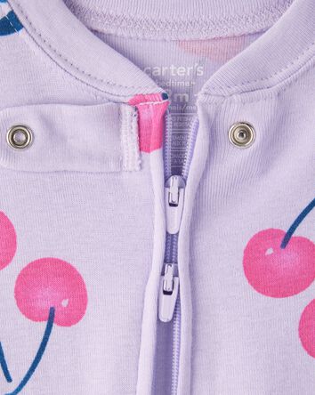 Baby Girl Cherry 100% Cotton Snug Fit 2-Way Zip 1-Piece Pyjamass - Purple, 