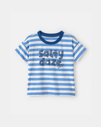 Toddler Boy 'Salty Daze' Striped Graphic Tee - Blue/White, 
