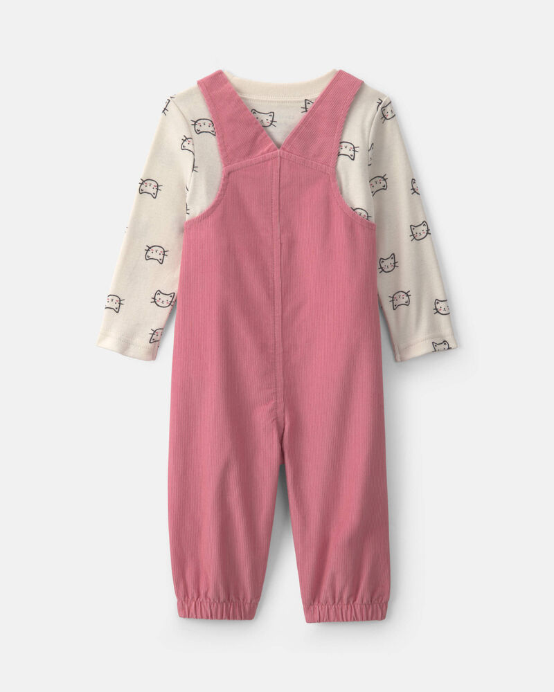 Baby Girl 2-Piece Cat Corduroy Overall Set - Pink, image 2 of 6 slides