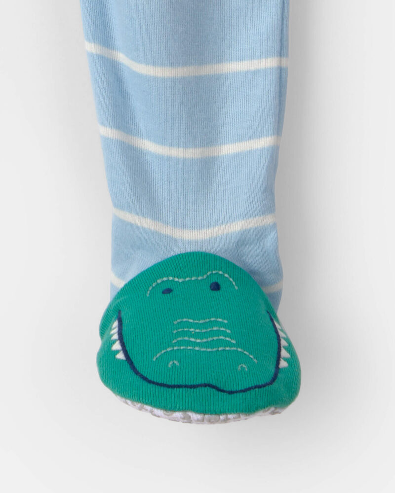 Toddler Boy Alligator Striped 100% Cotton Snug Fit 1-Piece pyjama - Blue, image 3 of 4 slides