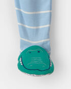 Toddler Boy Alligator Striped 100% Cotton Snug Fit 1-Piece pyjama - Blue, image 3 of 4 slides