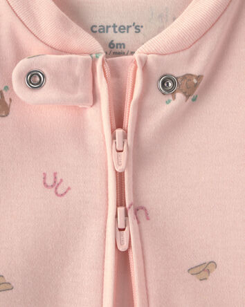 Baby Girl Western 100% Cotton 2-Way Zip Sleeper - Pink, 