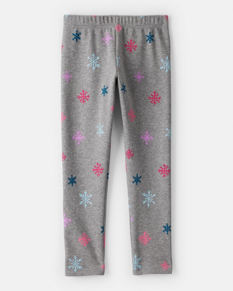 Girls Snowflake Pull-On Stretch Cozy Leggings - Grey, image 2 of 5 slides