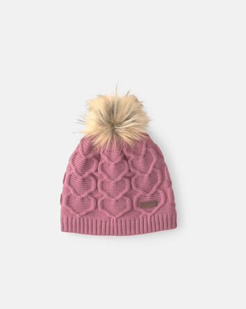 Tout-petit fille - Tuque &agrave; points torsad&eacute;s et c&oelig;urs Kombi - Ros&eacute;, 