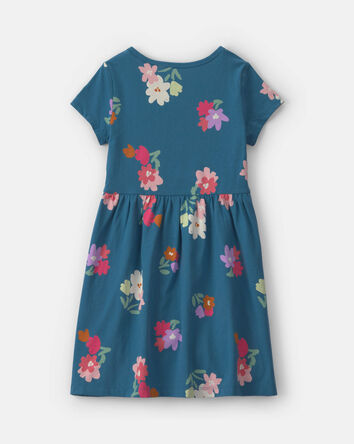 Girls Floral Short-Sleeve Dress - Navy Blue, 