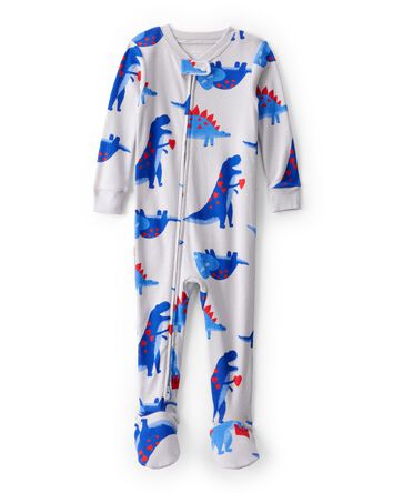 B&eacute;b&eacute; gar&ccedil;on - Pyjama 1 pi&egrave;ce en coton 100 % avec fermeture &eacute;clair &agrave; 2 voies et coupe ajust&eacute;e - Dinosaure - Gris, 