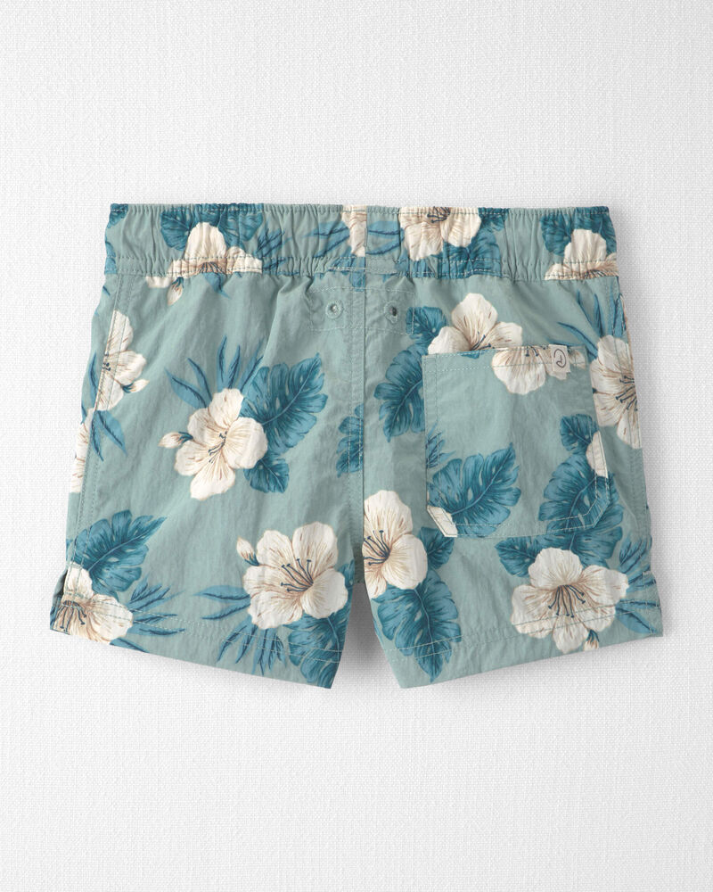 Toddler Boy Recycled Swim Trunks in in Blue Hibiscus, image 2 of 5 slides