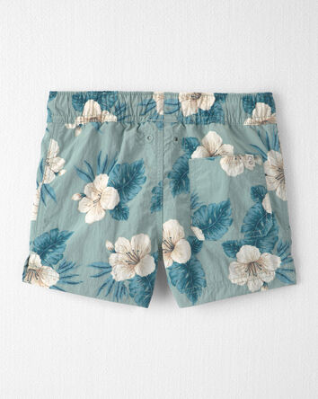 Toddler Boy Recycled Swim Trunks in in Blue Hibiscus, 