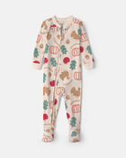 Baby 1-Piece Thanksgiving 2-Way Zip 100% Cotton Snug Fit Footed Pyjama - Cream, image 1 of 5 slides