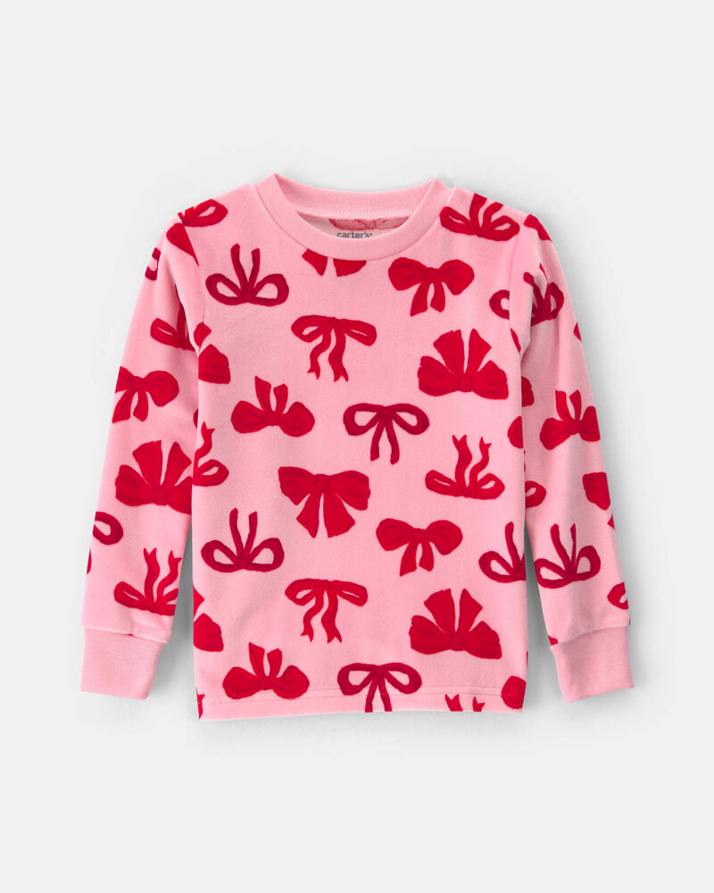 Toddler Girl 2-Piece Bows DreamPlush Snug Fit Pyjama Set - Pink, image 4 of 7 slides