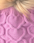 Filles - Tuque &agrave; points torsad&eacute;s et c&oelig;urs Kombi - Rose, image 3 sur 3 diapositives