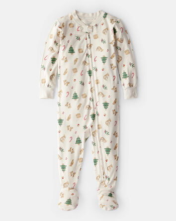 Bébé - Pyjama une-pièce ajusté PurelySoft à manches longues avec imprimé des Fêtes – Blanc, 