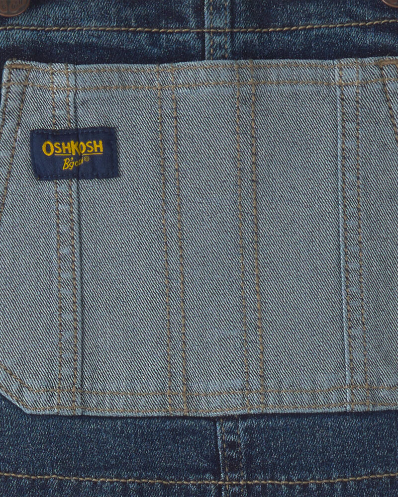 Boys Patched Denim Overalls - Blue, image 3 of 4 slides