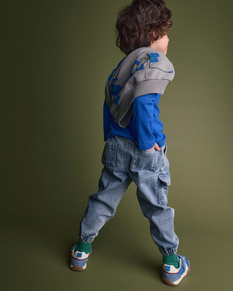 Toddler Denim Cargo Joggers in Avenue Wash - Blue, image 5 of 7 slides